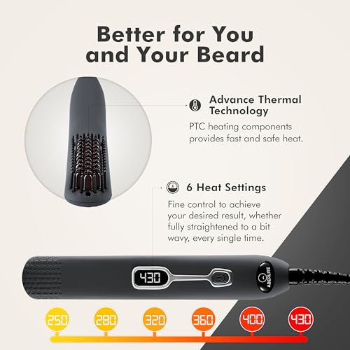 Aberlite EDC - Premium Beard Straightener Brush for Men - Professional Straightening Tool Heated Comb - Beard Kits for Men - Beard Kits Gift Sets Men - Beard Grooming Kit for Men Gift Set (Gray)