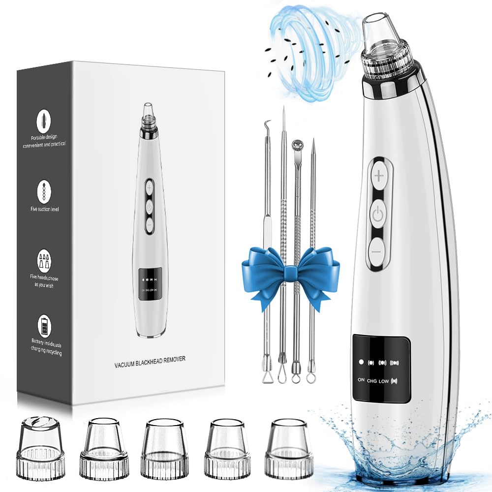 Newest Blackhead Remover Pore Vacuum Upgraded Facial Pore Cleaner Electric Comedone Whitehead Extractor Tool-5 Suction Power 5 Probes,USB Rechargeable Blackhead Vacuum Kit for Women & Men