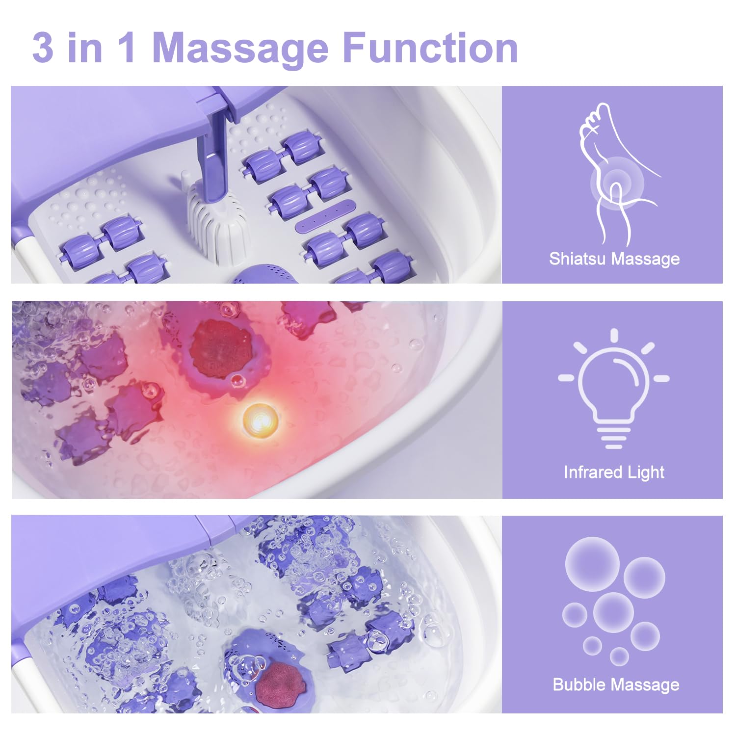 Foot Spa Bath Massager with Heat Bubbles and Vibration Massage and Jets, 16OZ Calming Lavender Foot Soak Epsom Salt, Collapsible Foot Bath Bucket with Infrared Relieve Stress & Remote Control - Purple