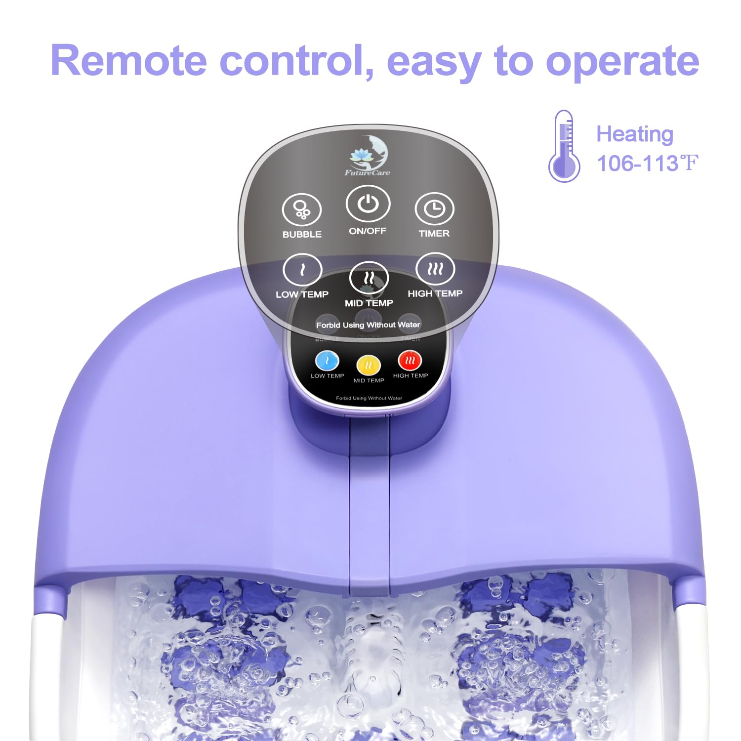 Foot Spa Bath Massager with Heat Bubbles and Vibration Massage and Jets, 16OZ Calming Lavender Foot Soak Epsom Salt, Collapsible Foot Bath Bucket with Infrared Relieve Stress & Remote Control - Purple